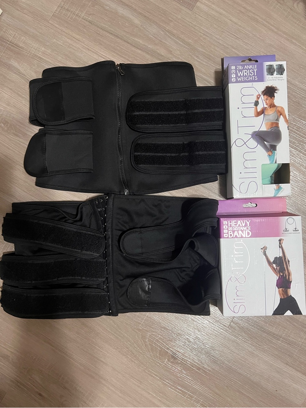 Slim & Trim Black Waist Trainer and Resistance Bands Set XL and L waist trainer